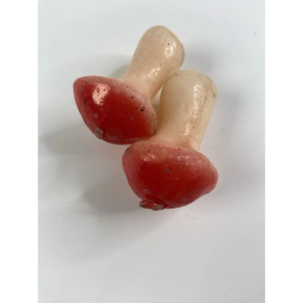 Vintage Mushroom Candles Set of 2 Red Toadstool Retro Cottagecore Decor MCM